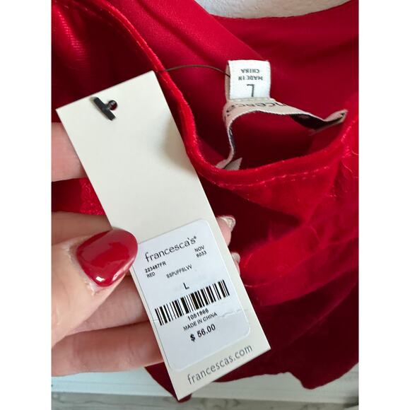 Francesca's Women's Large Red Lois Velvet Jacquard Short Puff Sleeve Mini Dress - Picture 5 of 7